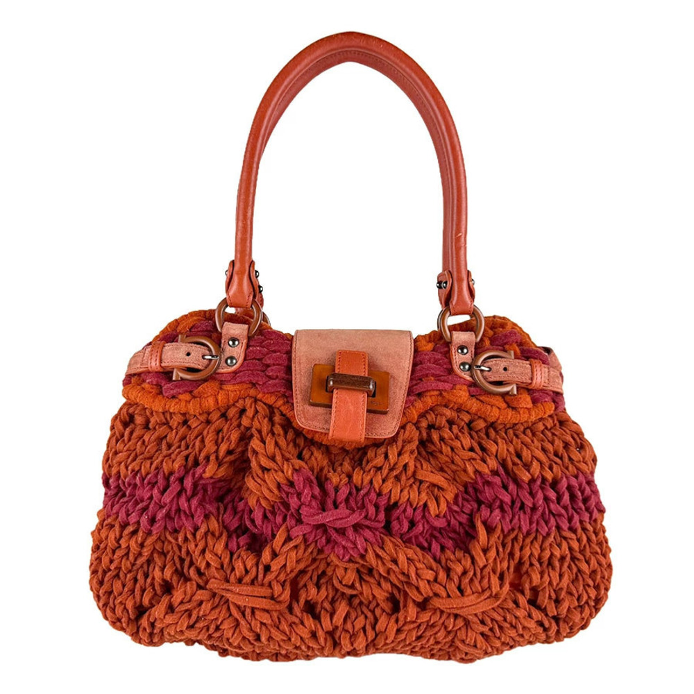 Salvatore Ferragamo handbag felt leather orange